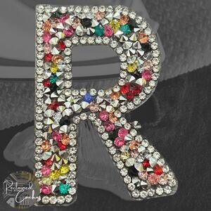 Letter R Multicolor Rhinestone Iron On Patch